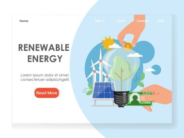 Yenilenebilir enerji vektörü web sitesi iniş sayfası şablonu