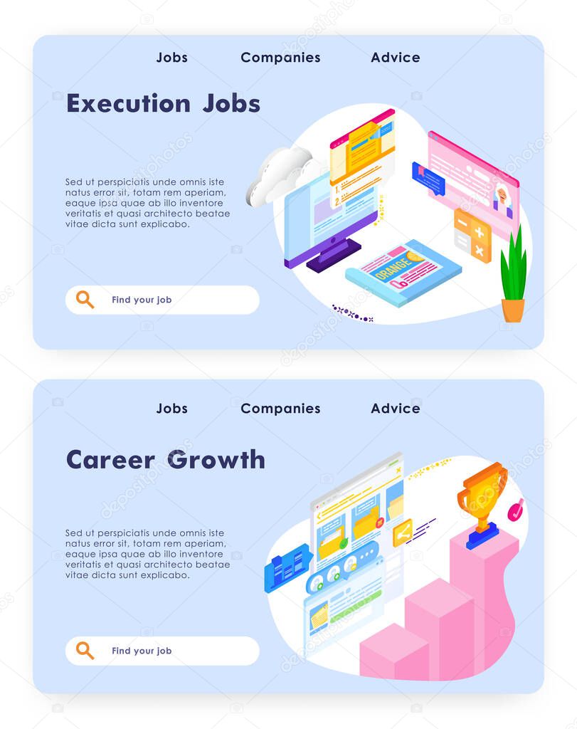 Job career and business leadership. Isometric business concept. Vector web site design template. Landing page website illustration.