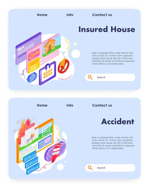 Sécurité et assurance habitation. Sécurité de la maison, protection incendie et accident. Modèle de conception de site Web vectoriel. Page d'accueil illustration de concept de site web . — Image vectorielle