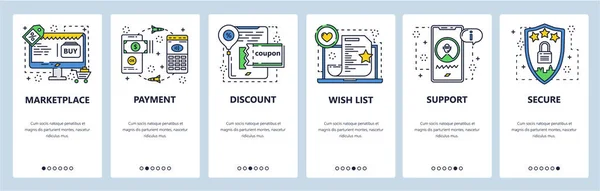 マーケットプレイスのウェブサイトとモバイルアプリのオンボーディングベクトルテンプレート — ストックベクタ