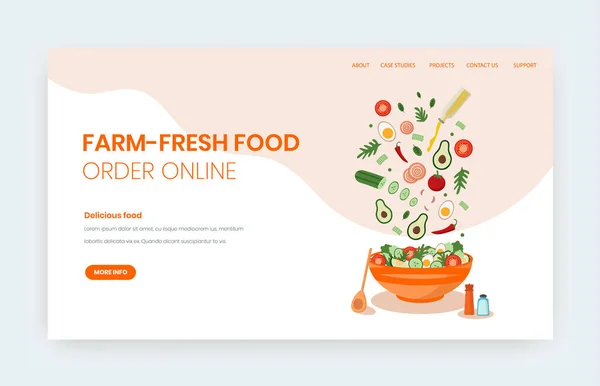 Modèle de conception de page de destination de site Web vectoriel en ligne de nourriture fraîche agricole — Image vectorielle