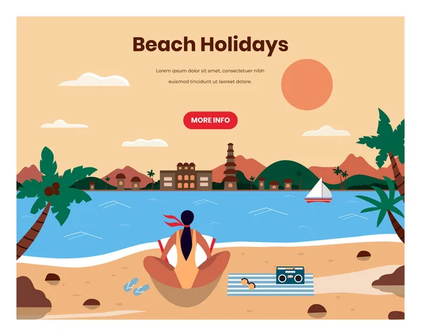 Strandurlaub Vektor Web-Banner Design-Vorlage — Stockvektor