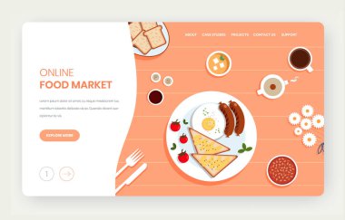 Çevrimiçi gıda pazarı web sitesi iniş sayfası tasarımı şablonu