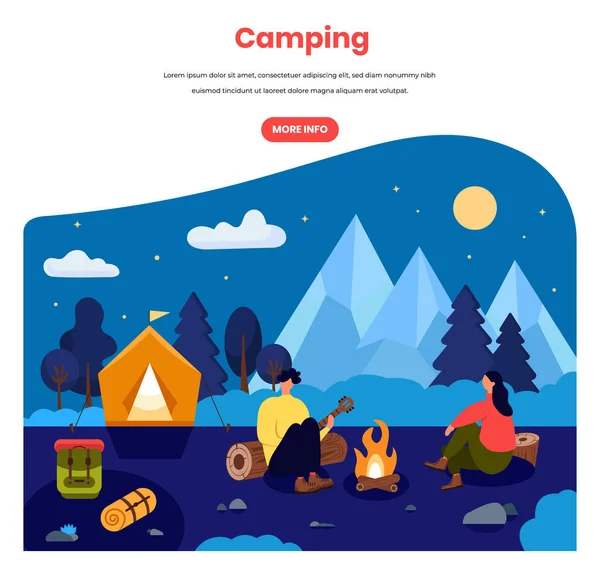 Camping en forêt vectoriel web bannière modèle — Image vectorielle