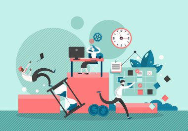 Sıkı ofis çalışması, vektör düz stil tasarım çizimi