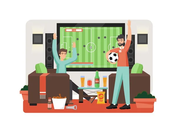 Футбол на телевидении, векторная иллюстрация в плоском стиле — стоковый вектор
