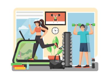 Spor salonu, vektör düz tasarım illüstrasyonu