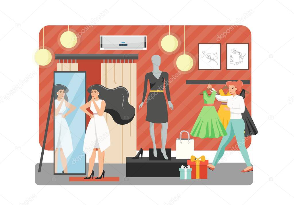 Woman shop, vector flat style design illustration