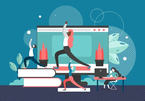 Yoga op kantoor, vector platte stijl design illustratie — Stockvector