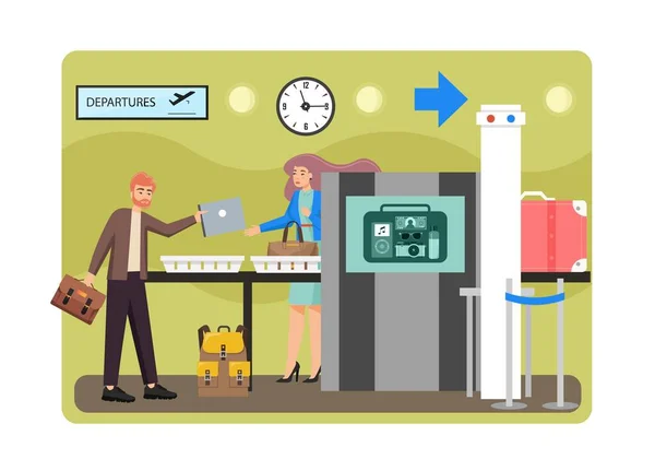 Contrôle de sécurité de l'aéroport, illustration vectorielle de conception de style plat — Image vectorielle