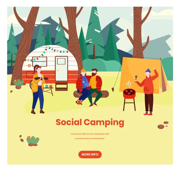 社交露营矢量网页横幅设计模板 — 图库矢量图片