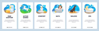 Pet Hotel web sitesi ve mobil uygulama ekran vektör şablonunda