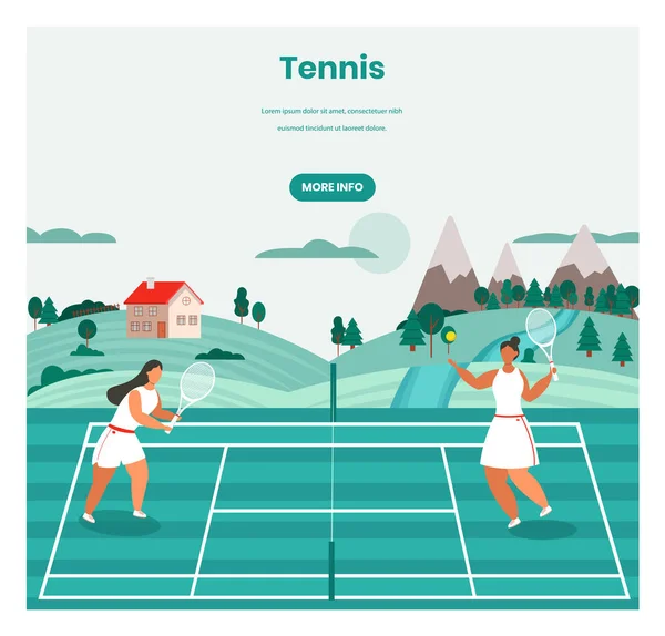 Tennis tournament, vector web banner design template — Stock Vector