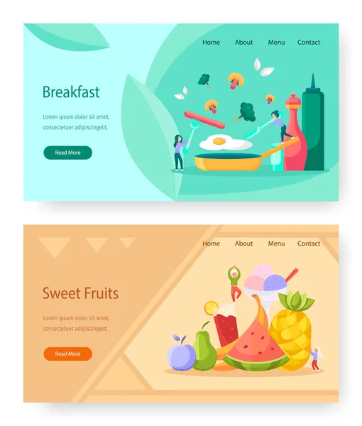 건강 한 음식 벡터 웹 사이트 착륙 페이지 템플릿 설정 — 스톡 벡터