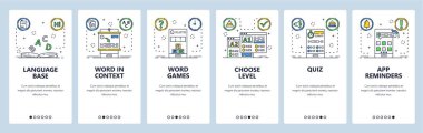 Ekran üzerindeki uzaklık dili öğrenme web sitesi ve mobil uygulama vektör şablonu