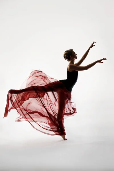 sıvı, hafif kırmızı bezle hafif bir arka plan üzerinde zarif bale dansçı