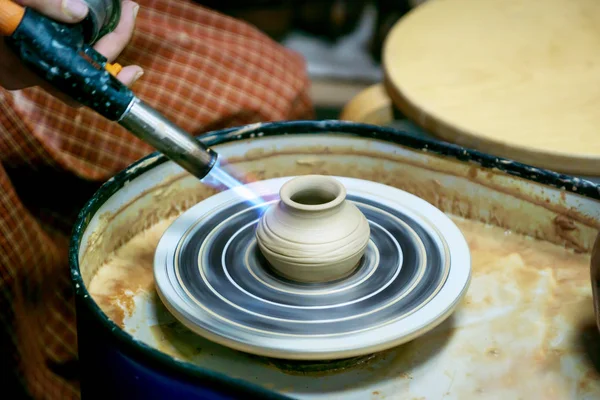 Burning Clay Vase Potter Wheel Gas Burner — Stock Photo, Image