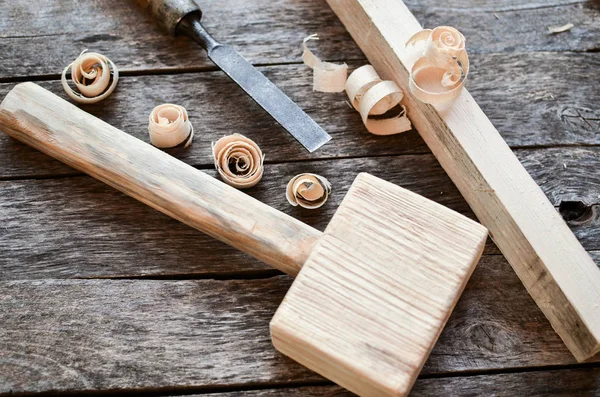 Carpentry tools on an old board table