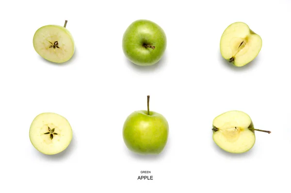 Grüne Äpfel auf weißem Hintergrund. Früchte abstrakter Hintergrund. — Stockfoto