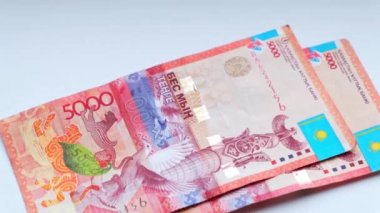 Adam, Kazakistan Cumhuriyeti 'nin banknotlarını yeniden hesaplıyor. Beş, on bin banknot..