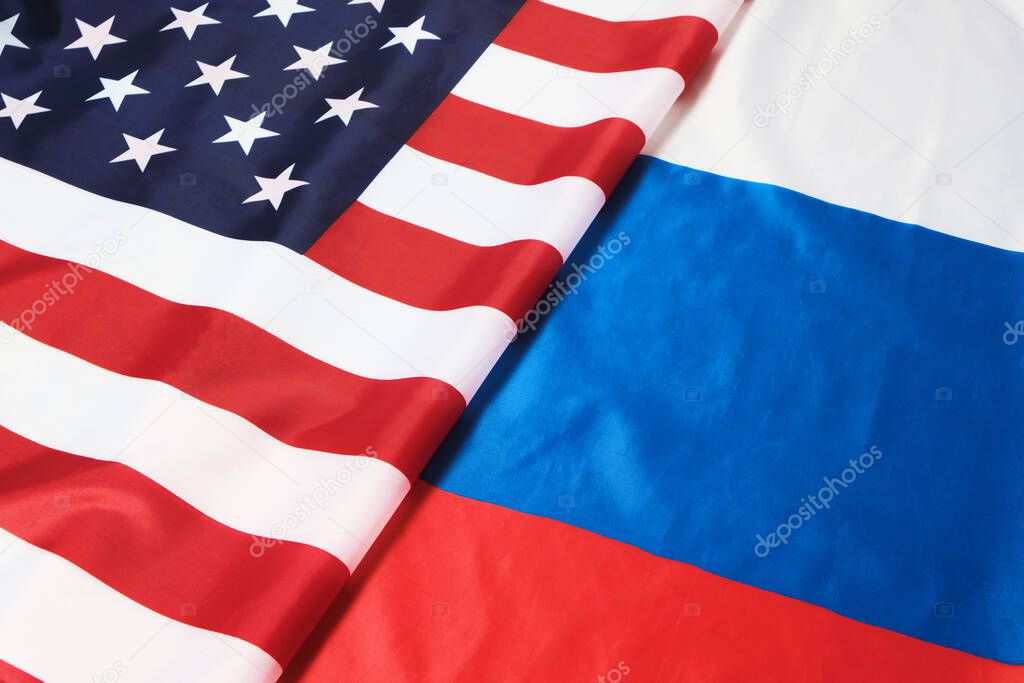 Background flag of the United States and the Russian Federation