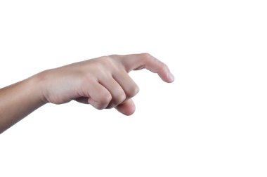 İşaret parmağı ile bir şey basarak insan kolu. İzole