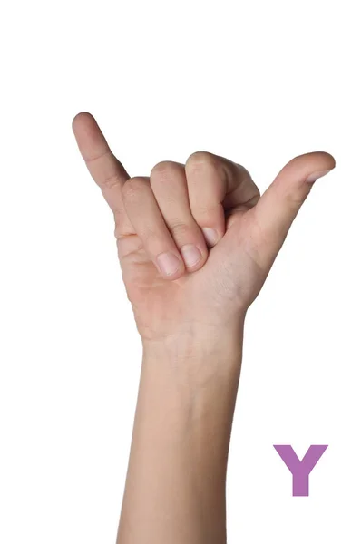 Alfabeto simbólico. Letra Y hecha por dedos aislados en blanco — Foto de Stock