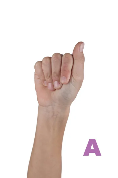 Dedo que deletrea el alfabeto en lenguaje de señas. Alfabeto. Aislado — Foto de Stock