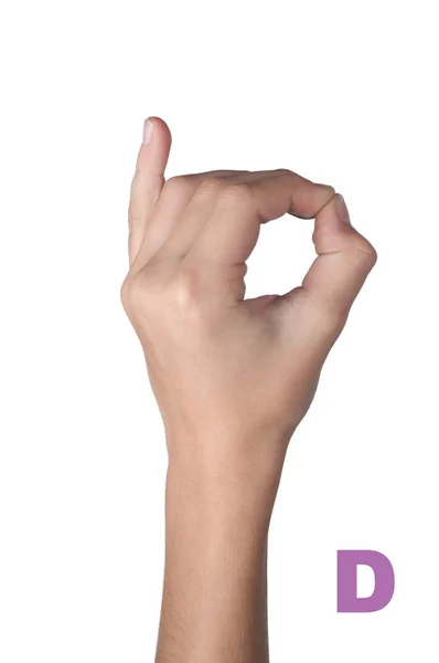 Alphabet gestuel. Lettre D isolée sur blanc — Photo