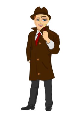 Beyaz arka plan üzerinde izole Büyüteç aracılığıyla bakan dedektif adam