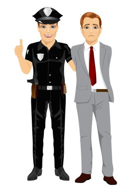 Polis tutuklama iş adamı. Beyaz arka plan beyaz yakalı suç izole