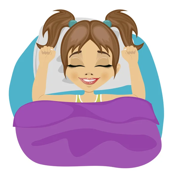Little girl waking up in bed — Stock Vector