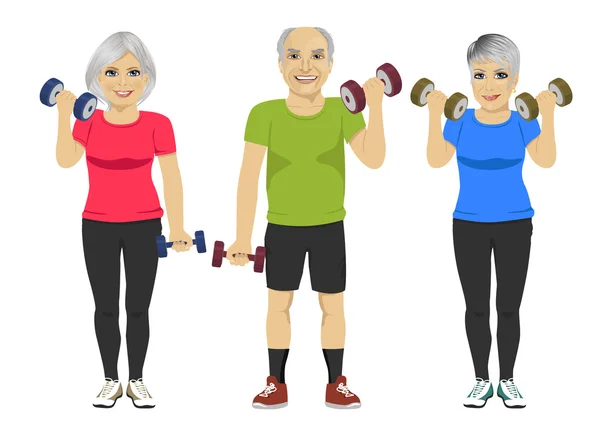 Group of senior people exercising dumbbell workout — Stock vektor