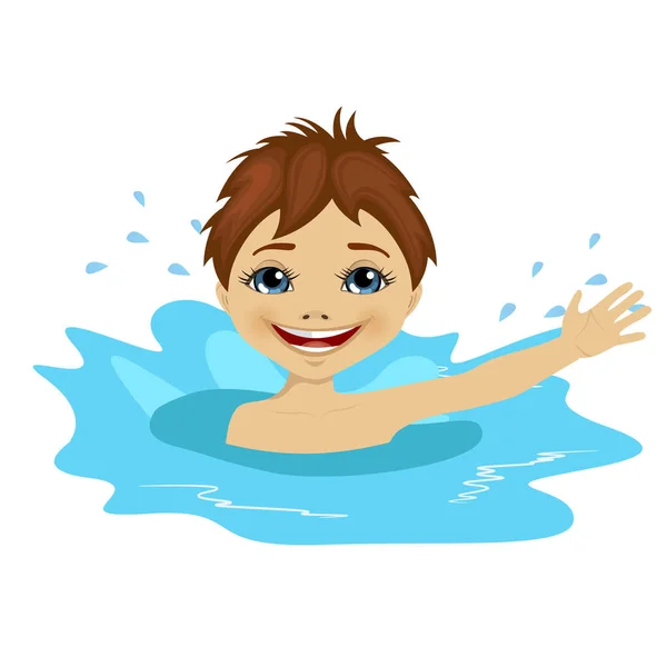 Aktiv liten pojke simning glad i vattnet — Stock vektor
