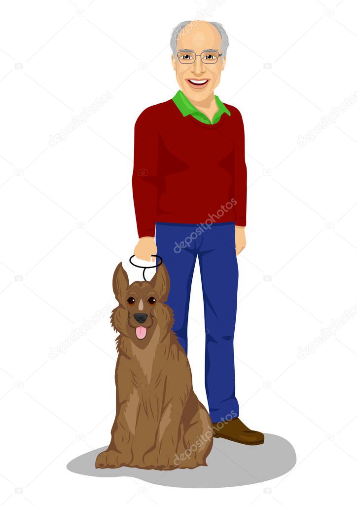 Happy senior man standing with king shepherd dog Stock Vector Image by  ©flint01 #128959558