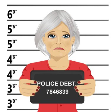 Bir tabela holding mugshot için poz kadın kıdemli tutuklandı