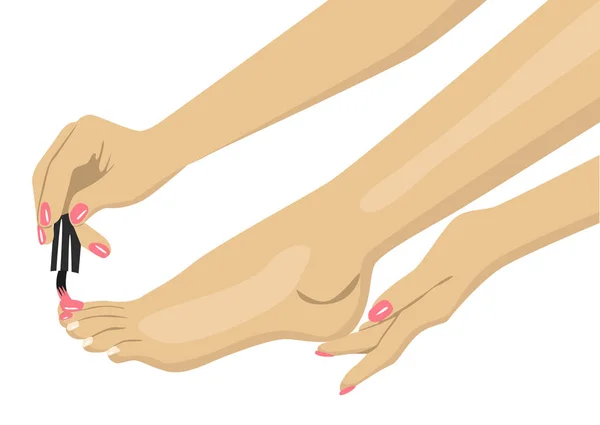 Mulher aplicando esmalte nas unhas dos pés — Vetor de Stock