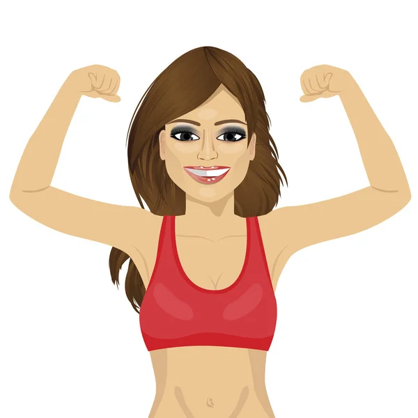 Girl showing her muscles. Fit fitness strenght health hobby concept — Stock Vector