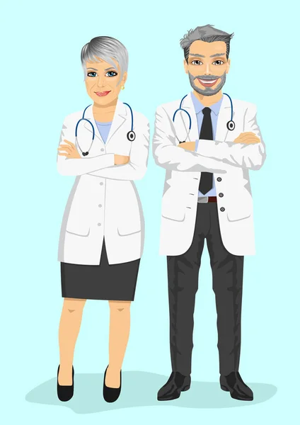 Ώριμη γιατροί στέκεται με τα χέρια διπλωμένα — Διανυσματικό Αρχείο