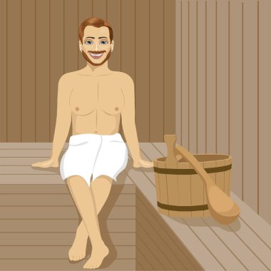 Yakışıklı adam buhar odasında Sauna banyoda