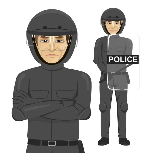 Mature serious police man riot officer — Stock Vector