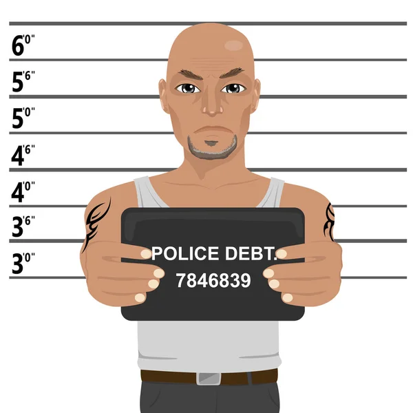 Latino gangster with tattoos holding mugshot — Stock Vector