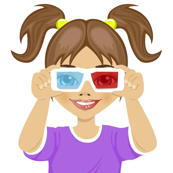 Симпатичная маленькая девочка примеряет 3D очки — стоковый вектор