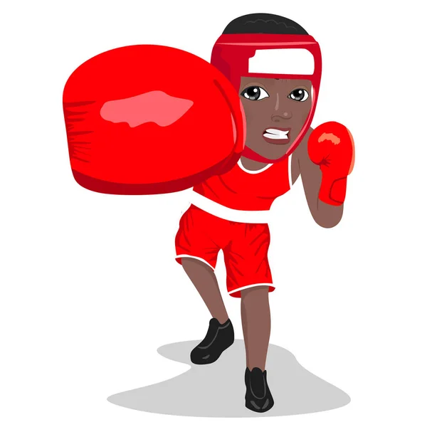 Young angry african american boxer wearing boxing headguard punching to front — Stock Vector