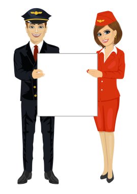 Genç pilot ve hostes boş Pano tutun
