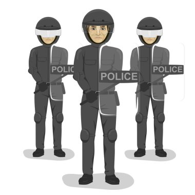 Polis ekibi ile isyan dişli ve Kasklar