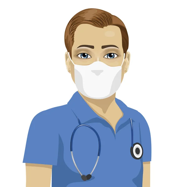 抗ウイルス マスクを身に着けている若い男性看護師 — ストックベクタ