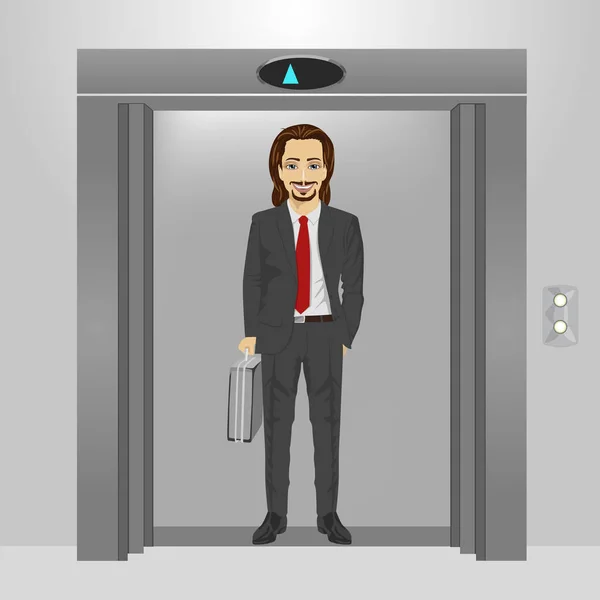 Бизнесмен с портфелем, стоящим в лифте — стоковый вектор