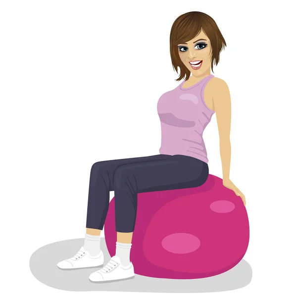 Young woman with ball exercising on white background — Stock Vector