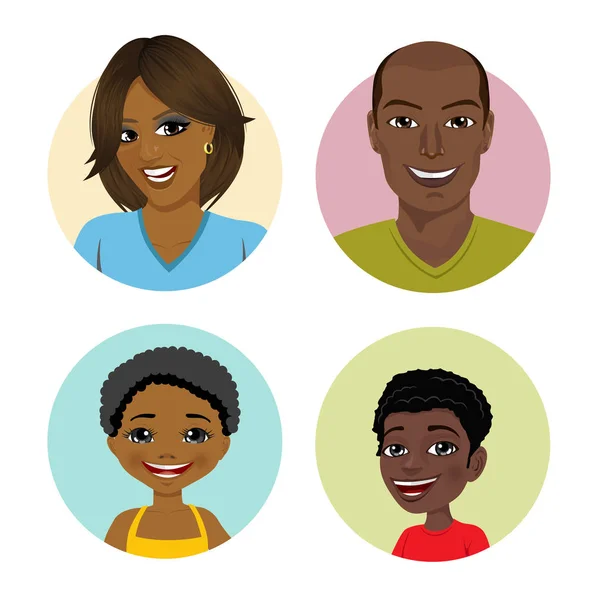 Avatares de la familia afroamericana feliz — Archivo Imágenes Vectoriales